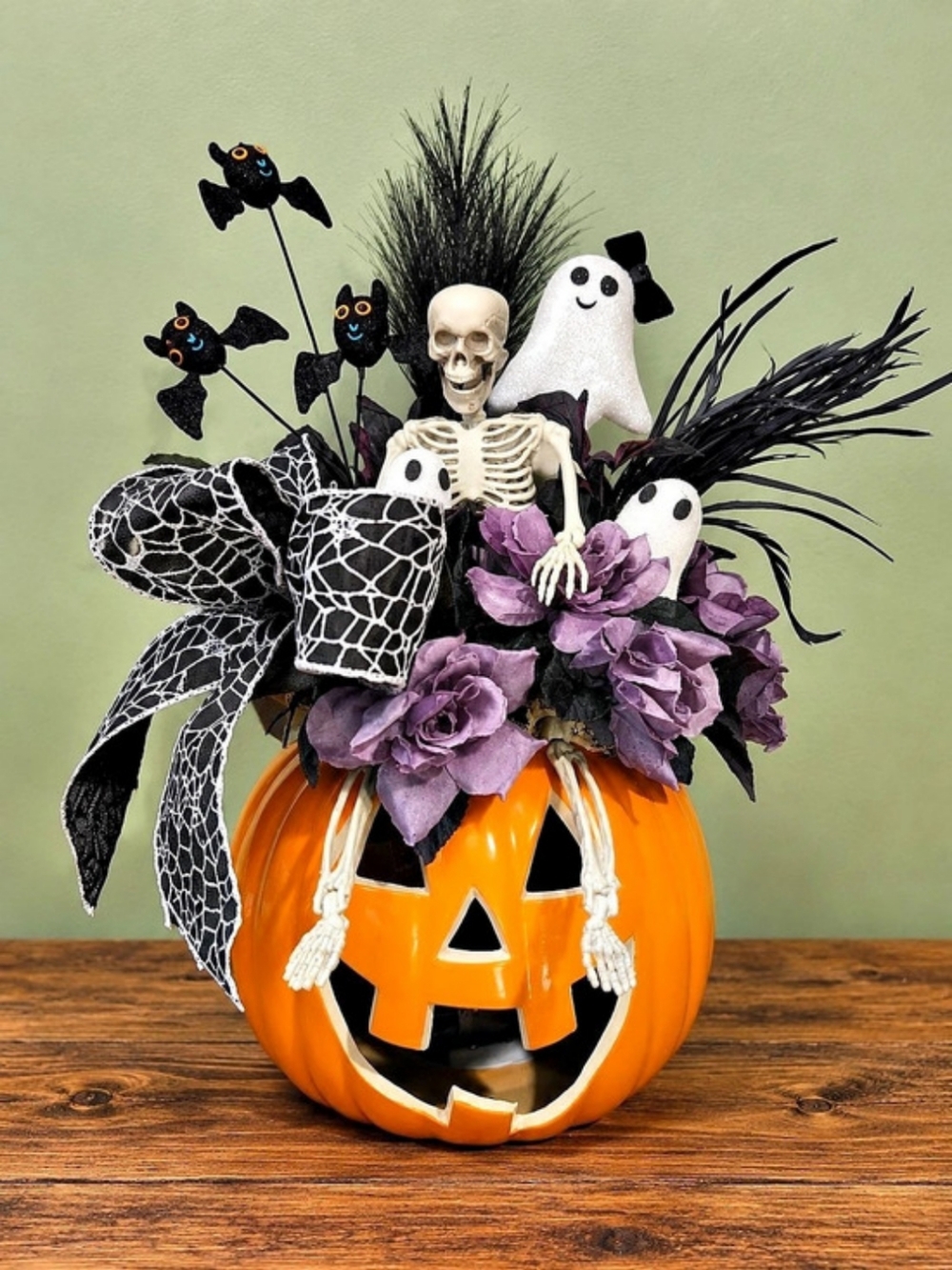 Halloween Pumpkin Floral Skeleton Decor